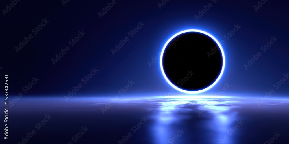 Aufkleber glowing portal on reflective surface with dark void, representing technological innovation