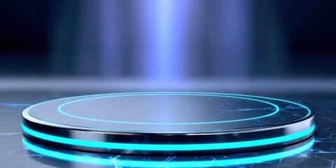 Futuristic Product Display Podium With Neon Lighting, Ideal for Technology Presentation and Innovation