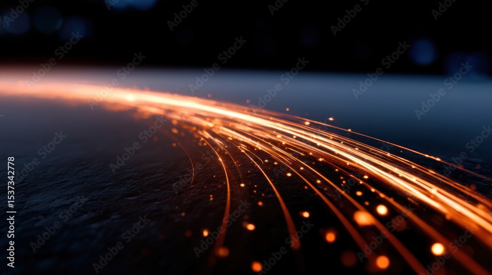 Poster streaks of light emanating across a dark surface, representing innovation and technological advancem