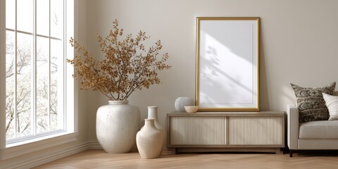 Modern Living Room Interior With Blank Frame Mockup, Showcasing Home Decor and Interior Design