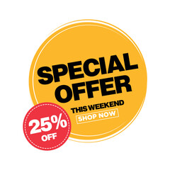 Special Offer Promotion: A vibrant promotional badge with the text "Special Offer", 25% OFF and Shop Now button against yellow background.