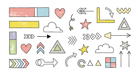Hand Drawn Doodle Vector Arrows Hearts Stars And Clouds Collection