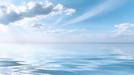 Obraz premium Calm Ocean Water Reflecting Blue Sky and Clouds, Evoking Serenity and Peaceful Escape