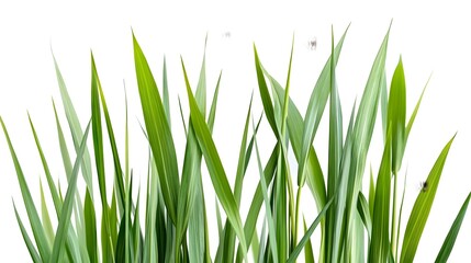 Detailed artistic portrayal of common bulrush leaves against a minimalist white backdrop with precise clipping path for refined botanical visualization