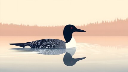 Detailed Vector Artwork Showcasing the Graceful Common Loon Bird in a Serene Water Environment with Minimalist, Organic Aesthetic