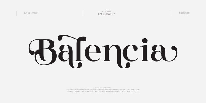Balencia logo elegant alphabet letters font logo. Typography luxury classic lettering serif fashion fonts decorative wedding vintage retro logos. vector illustration
