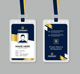Modern Navy Blue White and Gold Office ID Card Design with QR Code for Company Staff and Employee