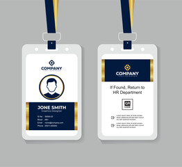 Premium Navy Blue and Gold ID Card Template with QR Code for Corporate Employees and Staff Identity