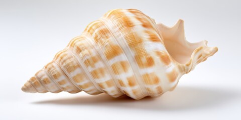Obraz premium Close Up of a Seashell on White Background, Symbolizing Coastal Beauty and Summer Vacation