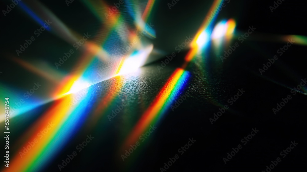 Poster Prism Light Refraction on Dark Surface, Representing Spectrum Science and Abstract Background