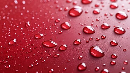 Water droplets on red surface texture liquid pattern abstract close up - Powered by Adobe