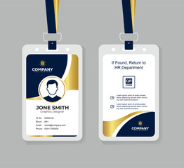 Premium Navy Blue and Gold ID Card Template with QR Code for Corporate Employees and Staff Identity
