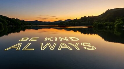Be kind always lake reflection video inspirational message nature sunset travel destination background