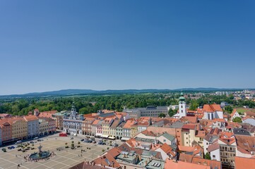 Obraz premium View of České Budějovice from the Black Tower, sunny day in June
