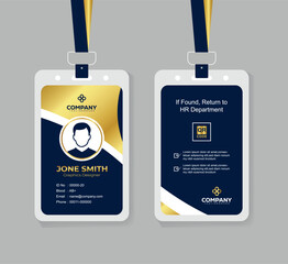 Premium Navy Blue and Gold ID Card Template with QR Code for Corporate Employees and Staff Identity