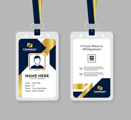 Premium Navy Blue and Gold ID Card Template with QR Code for Corporate Employees and Staff Identity