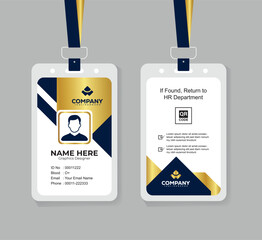 Premium Navy Blue and Gold ID Card Template with QR Code for Corporate Employees and Staff Identity