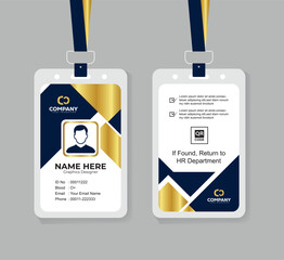 Premium Navy Blue and Gold ID Card Template with QR Code for Corporate Employees and Staff Identity