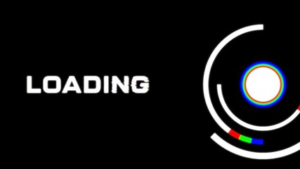 loading glitch text with rotating circle animation