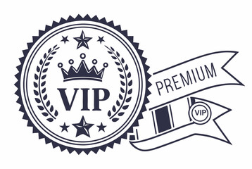 Premium quality label with crown and stars. Flat vector badge symbolizing top quality and VIP status. Ideal for branding, awards, and product promotions. Modern round design.