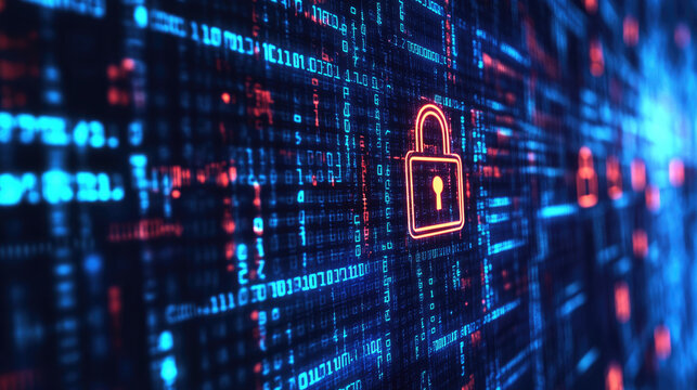 Cyber Data.Cyber security internet and networking.Padlock icons on binary code backgroundData protection privacy concept.