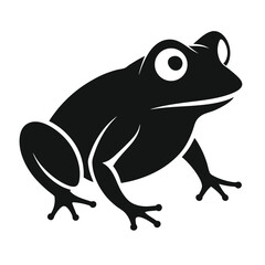 A black silhouette of a frog viewed