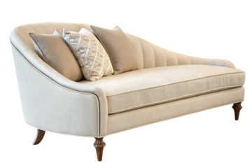 Contemporary Curved Chaise Lounge Sofa with Light Beige Upholstery