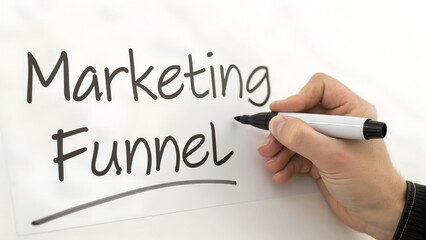 Fototapeta premium Hand writing marketing funnel on whiteboard isolated on white background