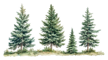 Fototapeta premium Watercolor Painting of Evergreen Trees in a Row