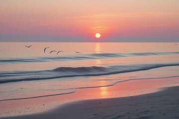 Obraz premium Serene Sunset Over Calm Ocean Horizon 