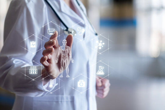 Health pro engaging with digital display.