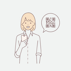 The woman is checking the QR code on her cellphone  vector design illustrations