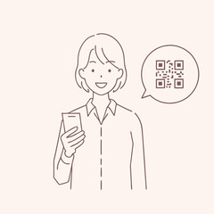 The woman is checking the QR code on her cellphone  vector design illustrations