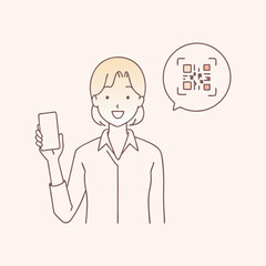The woman is checking the QR code on her cellphone  vector design illustrations