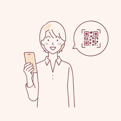 The woman is checking the QR code on her cellphone  vector design illustrations