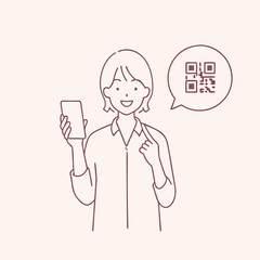The woman is checking the QR code on her cellphone  vector design illustrations