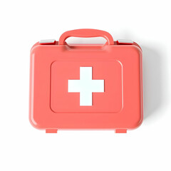 Obraz premium Red First Aid Kit Box with White Cross Medical Emergency Healthcare Safety Supplies