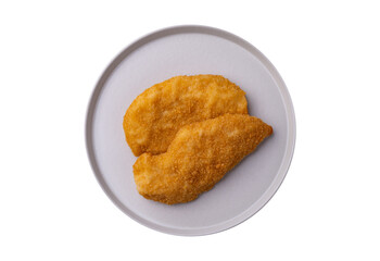 Milanese chicken breast isolated over white background