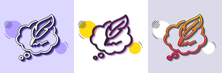 Copywriting speech bubble line icon. Halftone dotted pattern. Gradient icon with grain shadow. Feather sign. Copyright symbol. Line copyright chat icon. Various designs. Vector