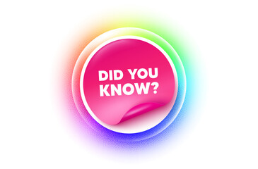Did you know sticker rainbow gradient. Paper offer price tag. Did you know tag. Special offer question sign. Interesting facts symbol. Sticker label. Grain dots effect. Vector