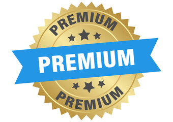 premium. premium round blue and gold label isolated on transparent background
