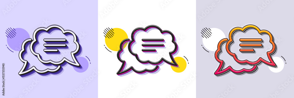 Poster text message line icon. halftone dotted pattern. gradient icon with grain shadow. chat comment sign.