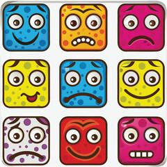Colorful Cartoon Square Faces with Funny Expressions and Emotions