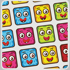 Obraz premium Colorful Cartoon Square Faces with Funny Expressions and Emotions