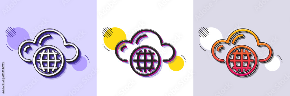 Poster cloud computing line icon. halftone dotted pattern. gradient icon with grain shadow. internet data s
