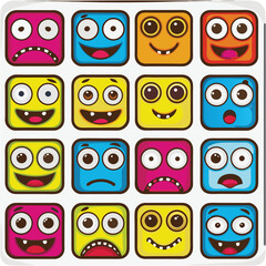 Colorful Cartoon Square Faces with Funny Expressions and Emotions
