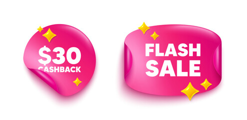 Cashback sticker tag. Flash offer paper price banner. 30 Usd cashback. Money back offer sign. Cash back promo symbol. Discount sticker with 3d glitter. Vector