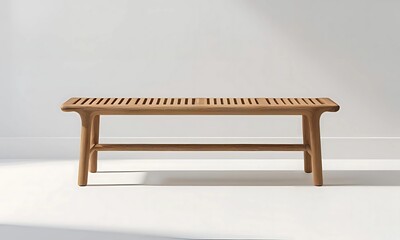 Wooden Bench on White Studio Background