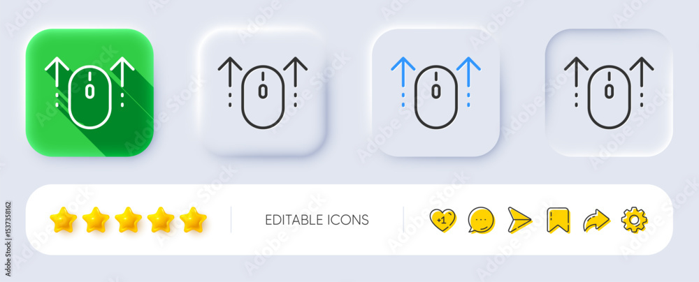 Poster swipe up mouse line icon. neumorphic, flat shadow, 3d buttons. scrolling arrow sign. landing page sc