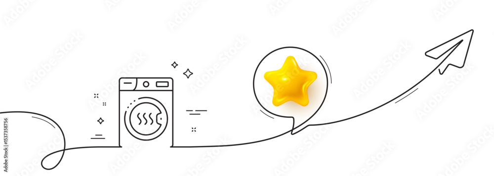Poster dryer machine line icon. continuous line with share plane. laundry service sign. dry clothing symbol